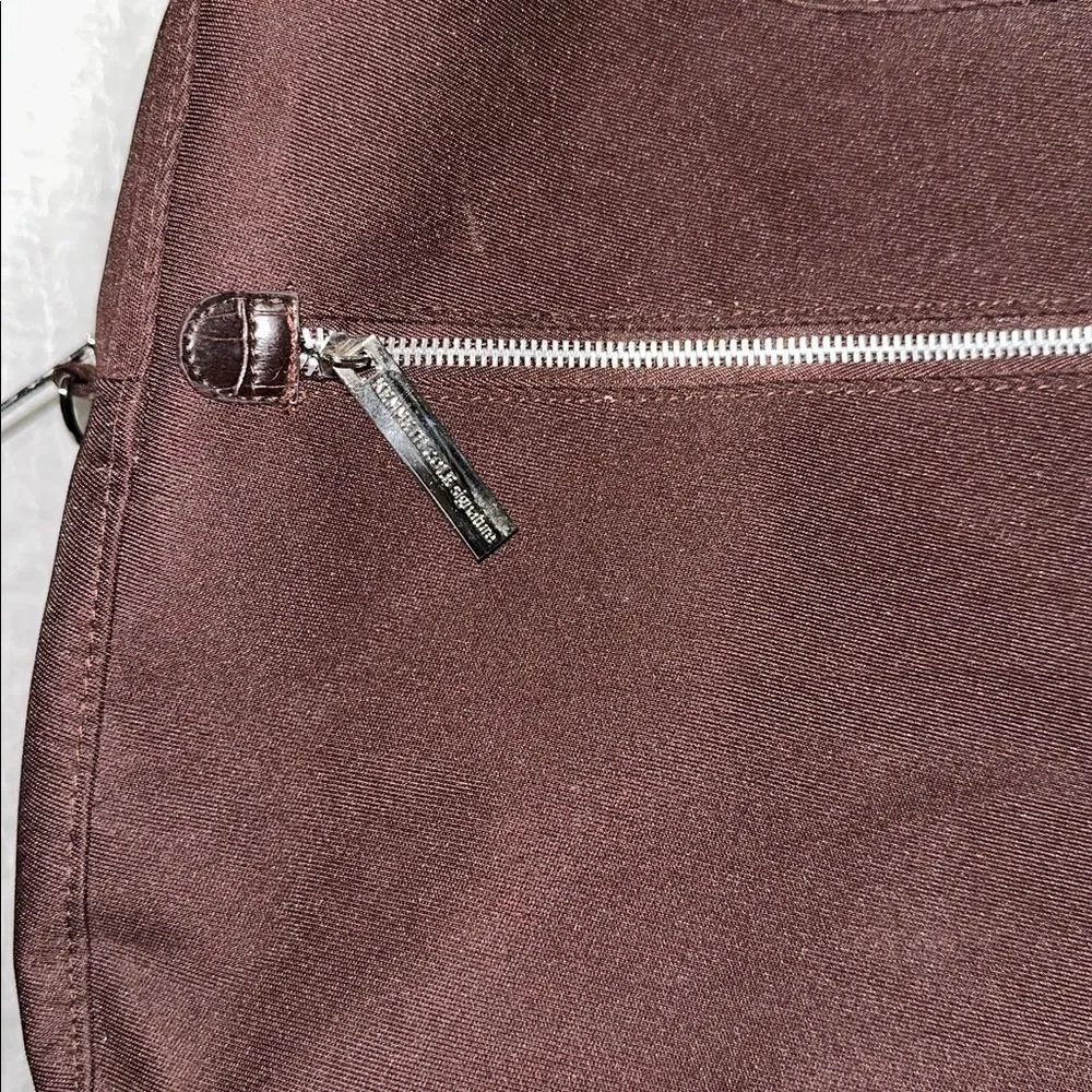 KC Sig Brown Canvas Faux Leather Silver Tone Hardware Duffel Bag with a Strap